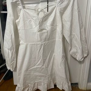 white summer dress with puffy sleeves